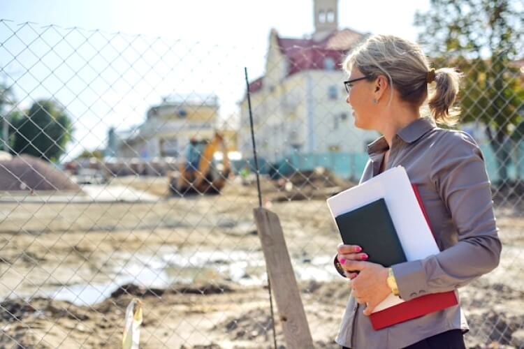 Femme vérifiant la légalité du terrassement
