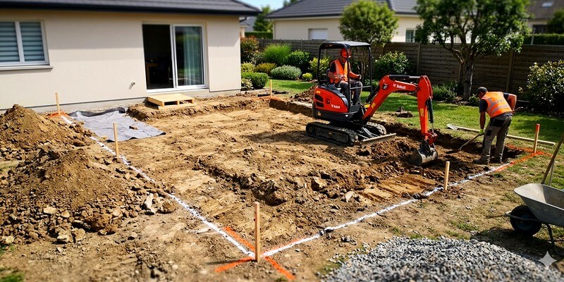les travaux de terrassement pour une future terrasse